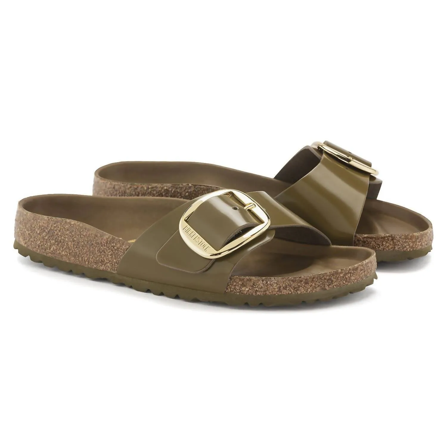 Sandale Madrid à grande boucle pour femme en vert boue brillant