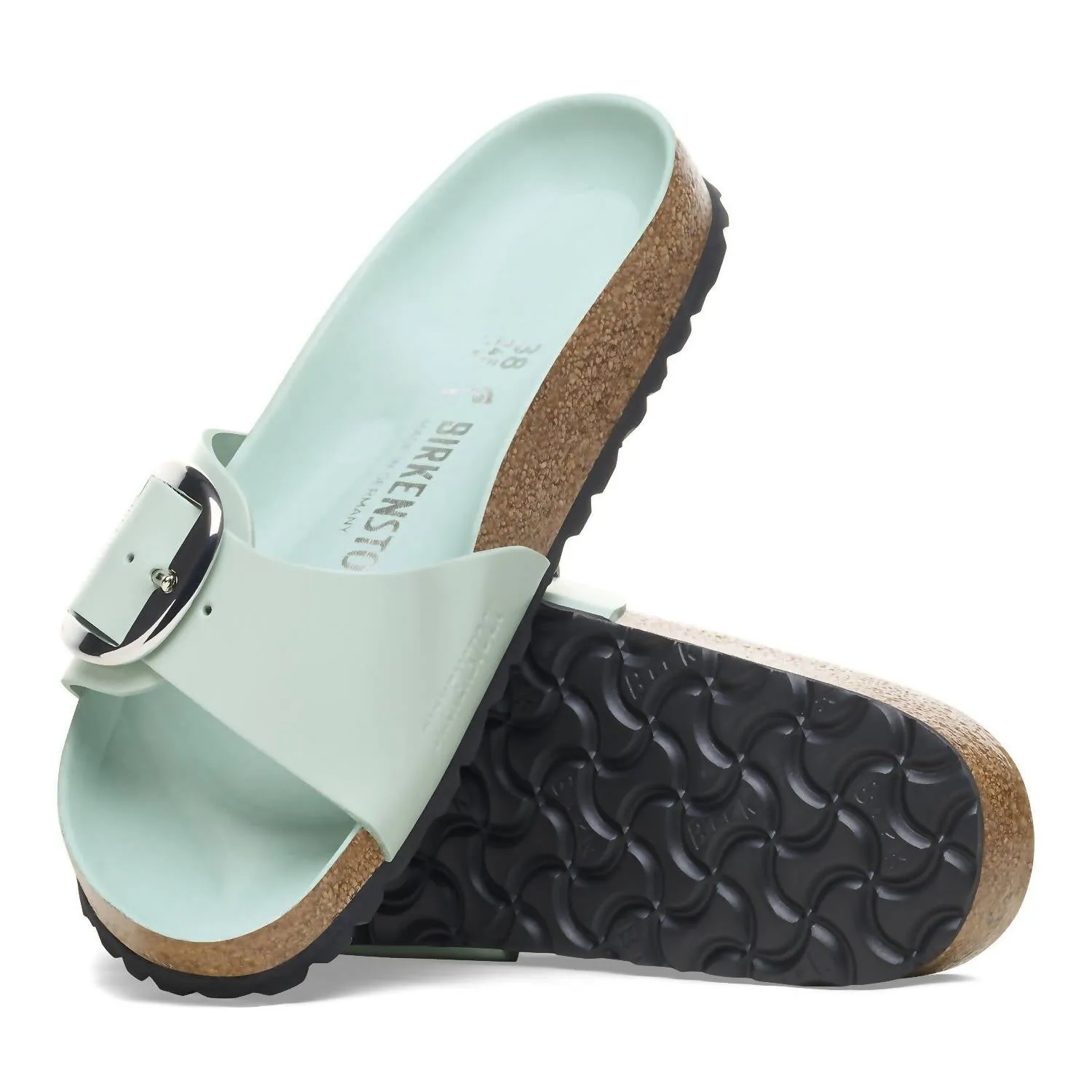 Sandale Madrid à grande boucle pour femme en vert surf brillant